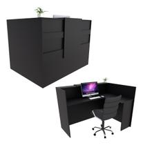 Balcão em L Recepção Caixa 124cm Preto - Linha Premium 1.1