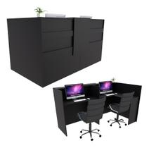 Balcão em L Recepção Caixa 201cm Preto - Linha Premium 1.1