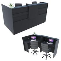 Balcão em L Recepção Caixa 218cm Preto Alto Padrão Mod 1.1
