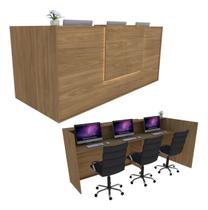 Balcão em L Recepção Caixa 236cm Freijó Syncro Premium 2.1