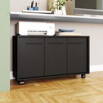 Balcao Escritório 3 Portas 1 Prateleira 4 Rodízios Em Mdp - Preto Balcao Escritório 3 Portas 1 Prateleira 4 Rodízios Em Mdp - Preto