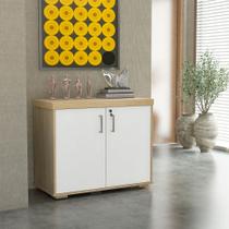 Balcão Executivo Com 2 Portas Tamburato Artany Cor Carvalho Com Branco