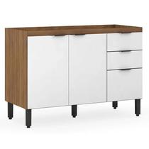 Balcão Firenze Pia 120cm 3 Portas 2 Gavetas Amêndola Branco Sem Tampo - Demóbile