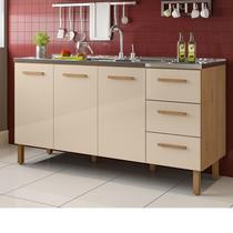 BALCÃO FORTALEZA 3 GAVETAS PARA PIA 1,60 MT Amêndoa Off