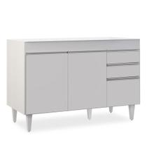 Balcão Gabinete 120cm 3 Portas 2 Gavetas Michigan Branco - Lumil