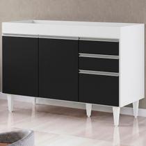 Balcão Gabinete 120cm 3 Portas 2 Gavetas Michigan Branco/Preto - Lumil Balcão Gabinete 120cm 3 Portas 2 Gavetas Michigan Branco/Preto - Lumil