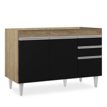 Balcão Gabinete 120cm 3 Portas 2 Gavetas Michigan Castanho/Preto - Lumil