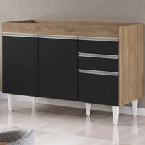 Balcão Gabinete 120cm 3 Portas 2 Gavetas Michigan Castanho/Preto - Lumil
