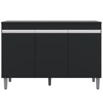 Balcão Gabinete 120cm 3 Portas Com Tampo Manu Preto - AJL Móveis