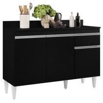 Balcão Gabinete 120cm Com Tampo 3 Portas 1 Gaveta Arizona Preto - Lumil Móveis