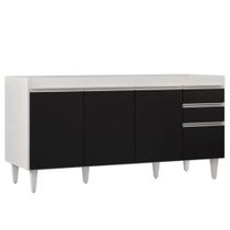 Balcão Gabinete 160cm Sem Tampo 4 Portas 2 Gavetas Arkansas Branco/Preto - Lumil Móveis