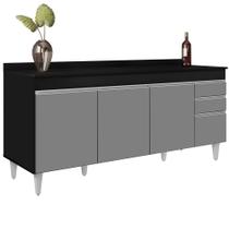 Balcão Gabinete 180cm com Tampo Dallas Preto/Cinza - Lumil Balcão Gabinete 180cm com Tampo Dallas Preto/Cinza - Lumil