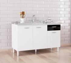 Balcão Gabinete Alice 120mt Para Pia Sem Tampo Preto Branco Poquema