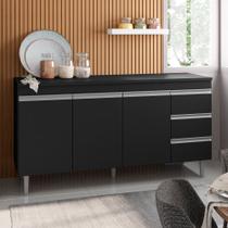 Balcão Gabinete Andréia com Tampo 160cm 3 Portas e Armário Aéreo 4 Portas Preto - Abmaza