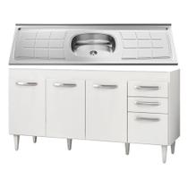 Balcão Gabinete Áustria com Pia Inox 160cm 4 Portas Branco - Lumil Móveis