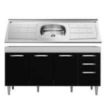 Balcão Gabinete Áustria com Pia Inox 160cm 4 Portas Branco/Preto - Lumil Móveis