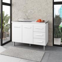 Balcão Gabinete Bianca 2 Portas 3 Gavetas Para Pia 120m Sem Tampo/Cuba - Branco Móblis Balcão Gabinete Bianca 2 Portas 3 Gavetas Para Pia 120m Sem Tampo/Cuba - Branco Móblis