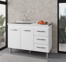 Balcão Gabinete Bianca 2 Portas 3 Gavetas Para Pia 120m Sem Tampo/Cuba - Branco Móblis