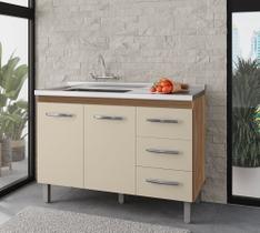 Balcão Gabinete Bianca 2 Portas 3 Gavetas Para Pia 120m Sem Tampo/Cuba - Savana/ Off White Móblis Balcão Gabinete Bianca 2 Portas 3 Gavetas Para Pia 120m Sem Tampo/Cuba - Savana/ Off White Móblis