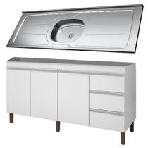 Balcão Gabinete Com Pia 160cm 3 Portas Karen P14 Branco - Mpozenato Balcão Gabinete Com Pia 160cm 3 Portas Karen P14 Branco - Mpozenato