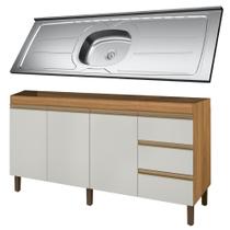 Balcão Gabinete Com Pia 160cm 3 Portas Karen P14 Nature/Off White - Mpozenato