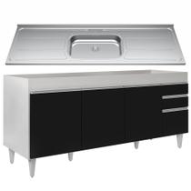 Balcão Gabinete Com Pia 180cm Dallas Branco/Preto - Lumil