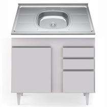 Balcão Gabinete Com Pia Inox 100cm 2 Portas 2 Gavetas Luziania Branco - Lumil Móveis