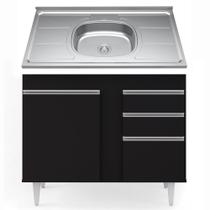 Balcão Gabinete Com Pia Inox 100cm 2 Portas 2 Gavetas Luziania Preto - Lumil Móveis