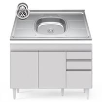 Balcão Gabinete com Pia Inox 120cm Michigan Branco - Lumil - Lumil Móveis