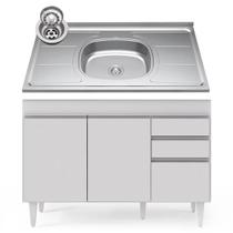 Balcão Gabinete com Pia Inox 120cm Michigan Branco - Lumil