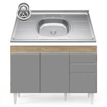 Balcão Gabinete com Pia Inox 120cm Michigan Castanho/Cinza - Lumil