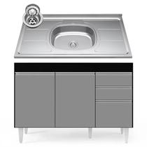 Balcão Gabinete com Pia Inox 120cm Michigan Preto/Cinza - Lumil