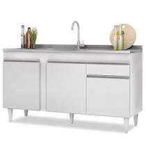 Balcão Gabinete com Pia Inox 150cm 3 Portas 1 Gaveta Dakota Branco - Lumil