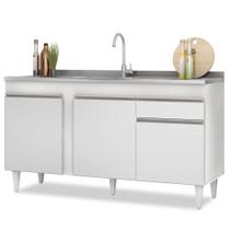 Balcão Gabinete com Pia Inox 150cm 3 Portas 1 Gaveta Dakota Branco - Lumil