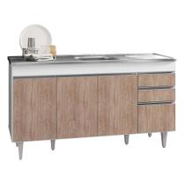 Balcão Gabinete com Pia Inox 150cm 4 Portas 2 Gavetas Marrocos Branco/Castanho - Lumil