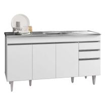 Balcão Gabinete com Pia Inox 150cm 4 Portas 2 Gavetas Marrocos Branco - Lumil