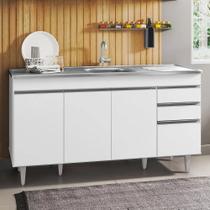 Balcão Gabinete com Pia Inox 150cm 4 Portas 2 Gavetas Marrocos Branco - Lumil Balcão Gabinete com Pia Inox 150cm 4 Portas 2 Gavetas Marrocos Branco - Lumil