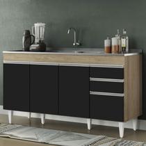 Balcão Gabinete com Pia Inox 150cm Marrocos Castanho/Preto - Lumil