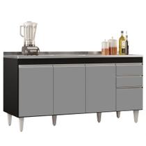 Balcão Gabinete com Pia Inox 160 Arkansas Preto Cinza Lumil