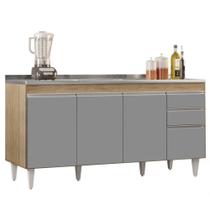 Balcão Gabinete com Pia Inox 160cm Arkansas Castanho/Cinza Lumil