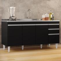 Balcão Gabinete com Pia Inox 160cm Arkansas Preto Lumil