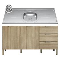 Balcão Gabinete com Pia Inox 160cm Charm K02 Freijó - Mpozenato Balcão Gabinete com Pia Inox 160cm Charm K02 Freijó - Mpozenato