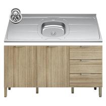 Balcão Gabinete com Pia Inox 160cm Charm K02 Freijó - Mpozenato