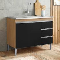 Balcão Gabinete Cozinha Andréia 100cm 2 Portas Sem Tampo MDP Amêndoa Preto - Desk Design Balcão Gabinete Cozinha Andréia 100cm 2 Portas Sem Tampo MDP Amêndoa Preto - Desk Design