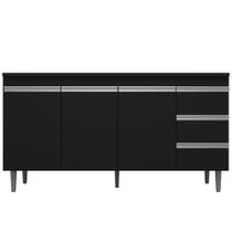 Balcão Gabinete Cozinha Andréia 160cm Com Tampo 3 Portas Preto - Desk Design