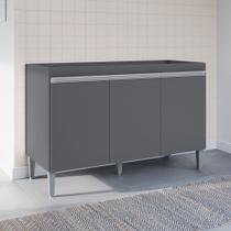 Balcão Gabinete Cozinha Manu 120cm 3 Portas Sem Tampo MDP Multiuso Cinza - Desk Design
