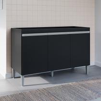 Balcão Gabinete Cozinha Manu 120cm 3 Portas Sem Tampo MDP Multiuso Preto - Desk Design