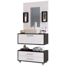 Balcão Gabinete De Banheiro 1 Porta 2 Gavetas Class 910 60cm Preto e Branco Arte Cas Balcão Gabinete De Banheiro 1 Porta 2 Gavetas Class 910 60cm Preto e Branco Arte Cas
