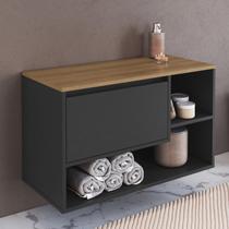 Balcão Gabinete de Banheiro Suspenso 80cm com 1 Porta e Nichos Barcelona Preto/Grafite Balcão Gabinete de Banheiro Suspenso 80cm com 1 Porta e Nichos Barcelona Preto/Grafite