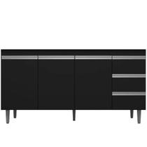 Balcão Gabinete de Cozinha 1.60m S/ Tampo Kimberly 3 Gavetas 3 Portas Preto
